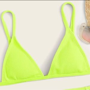 Neon Lime Ribbed Triangle Bikini Swimsuit